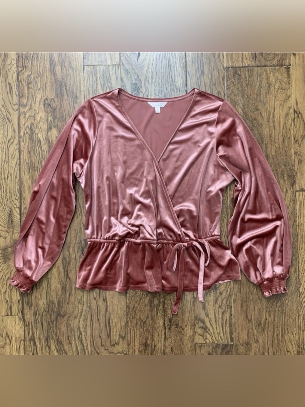 LC Lauren Conrad Velvet Wrap Peplum Blouse Rose Pink Size L